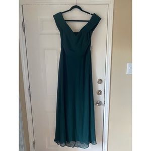 Bella Bridesmaid evergreen off the shoulder bridesmaid dress